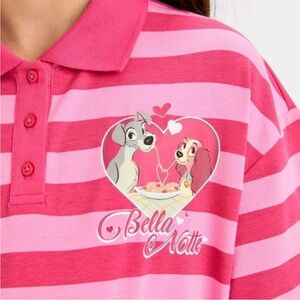 New! Disney Girls Pink Striped Cropped Lady & the Tramp Polo Shirt X-Small (4-5)